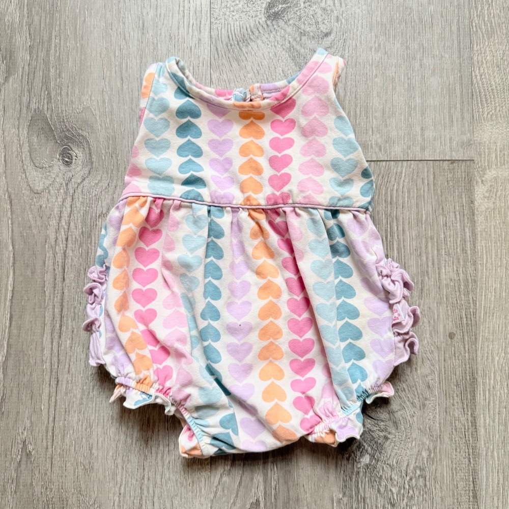 Ruffle Butts Baby Girl Rainbow Heart Ruffle Back Romper Pastel 3-6 Months